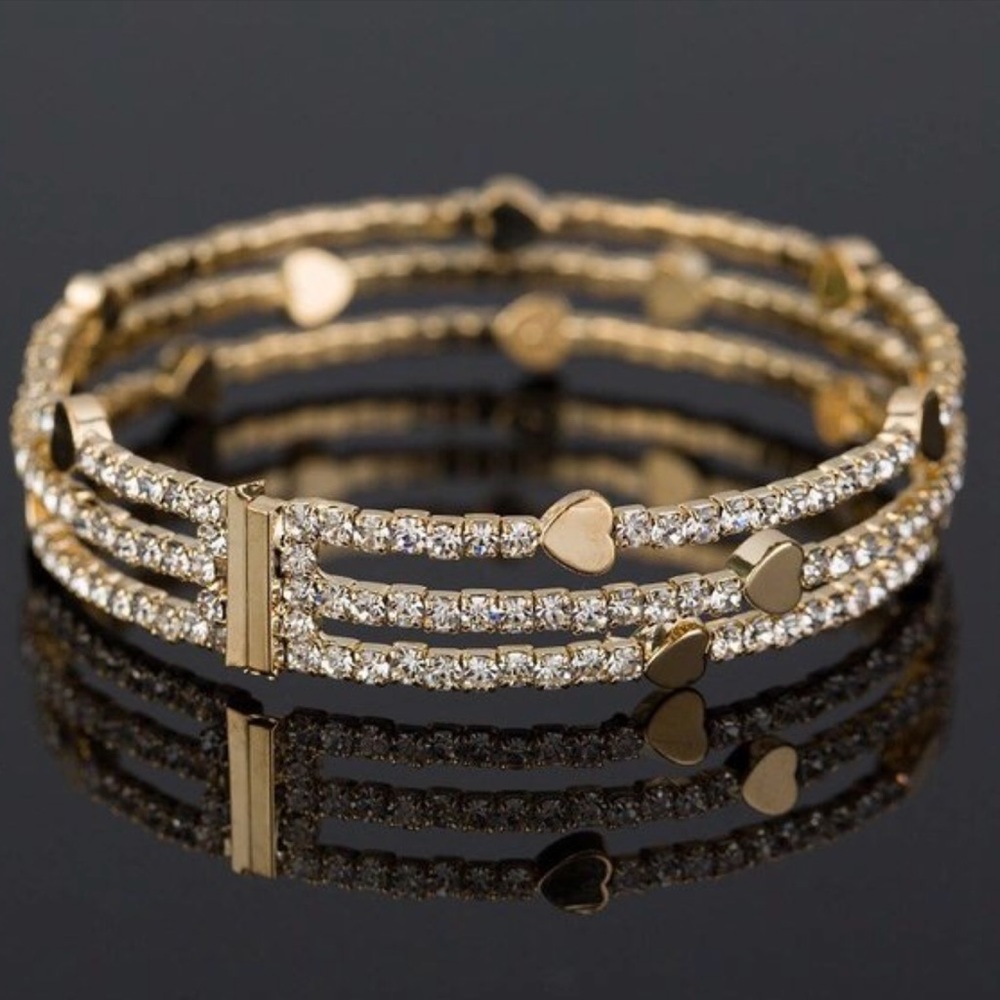 Bangle - Beautiful Hearts and Rhinestone Bangle - Picture 3 of 4